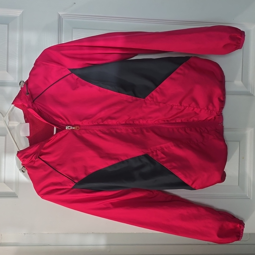 Danskin Now pink grey rain jacket windbreaker zipper and pockets with hood XS